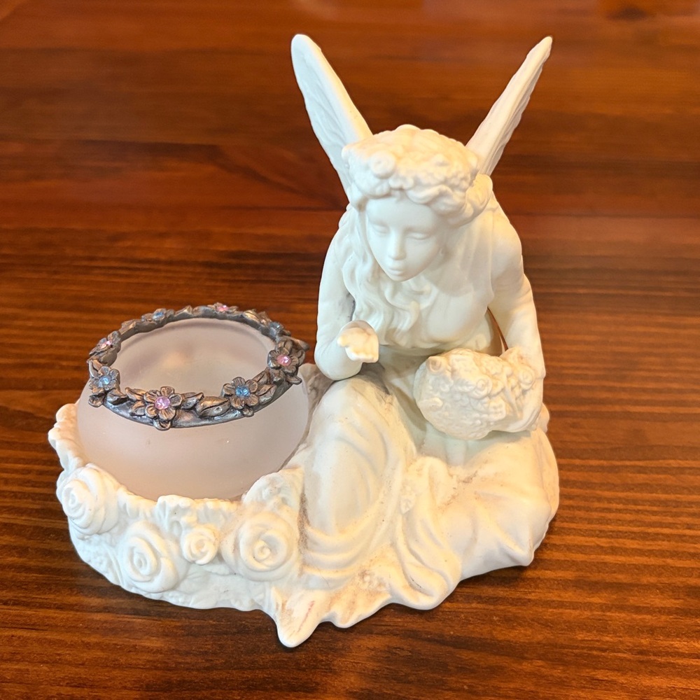 PartyLite P7135 Ariana Fairy Blowing Kiss Bisque Porcelain Candle Holder